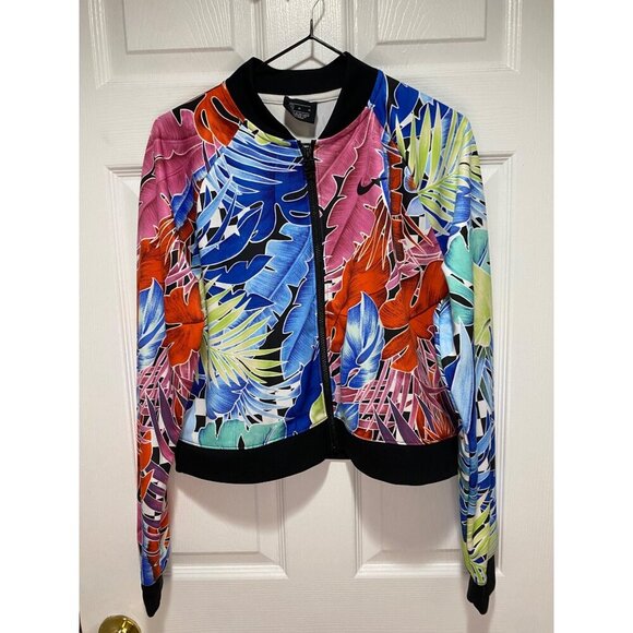 NIKE Floral Multicolor Full Zip Cropped Jacket Size Medium - Picture 1 of 5